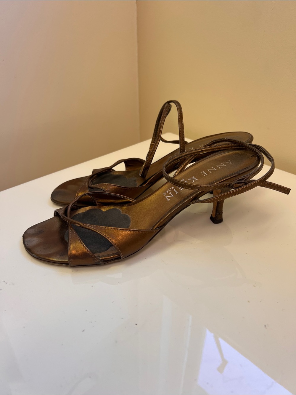 Anne Klein Bronze Brown Strappy Heeled Sandals - Picture 3 of 5